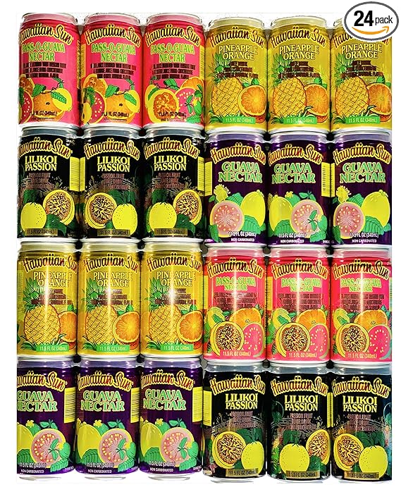 Hawaiian Sun Drinks 24 Pack Sampler (Pass-O-Guava,Pineapple-Orange, Lilikoi-Passion Fruit, Guava) 6 Pack of Each